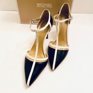 Michael Kors Black & White Samantha T-strap Pumps